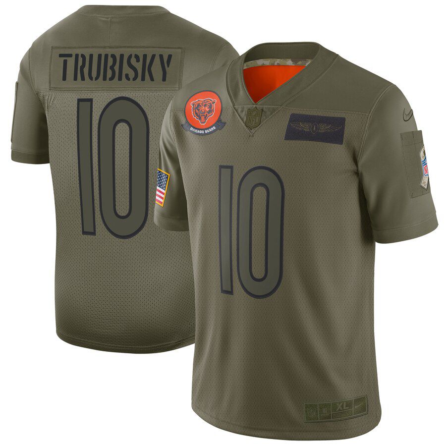 Men Chicago Bears #10 Trubisky Green Nike Olive Salute To Service Limited NFL Jerseys